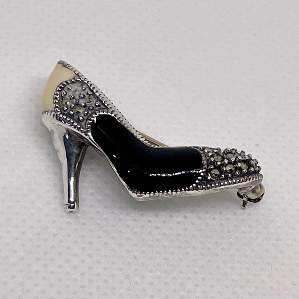 SOLD Vintage Judith Jack Sterling High Heel Pin Enamel Marcasites